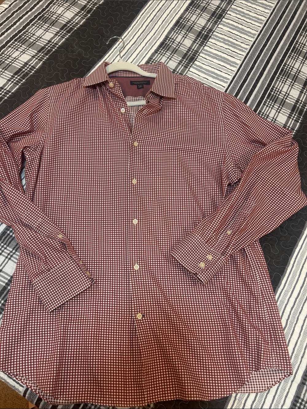 Banana Republic Red and White Check Button-Down Shirt